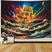 cheap Blacklight Tapestries-Blacklight Tapestry UV Reactive Glow in the Dark Glow Party Neon Psychedelic Trippy Misty Hanging Tapestry Wall Art Mural for Living Room Bedroom Ocean Wave