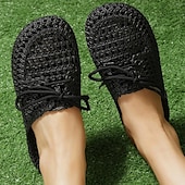 abordables Chaussures sans lacet et mocassins femme-Chaussures mocassins à enfiler tissées pour femmes – chaussures plates respirantes à lacets pour les promenades sur la plage, les travaux de jardinage et les tenues d&#039;été décontractées
