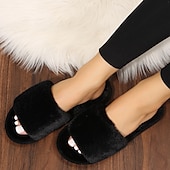 cheap Women's Slippers &amp; Flip-Flops-Women's Plush Fuzzy Open-Toe Slippers – Cozy Indoor Home Shoes with Soft Faux Fur for Winter Comfort