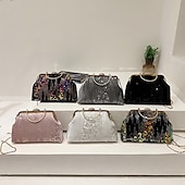 お買い得  クラッチバッグ＆イブニングバッグ-女性用 ハンドバッグ クラッチバッグ ドームバッグ クラッチバッグ 合成 パーティー ブライダルシャワー ウェディングパーティー スパンコール 大容量 折り畳み式 幾何学模様 ブラック ホワイト ピンク