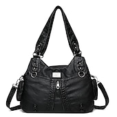 cheap Handbag &amp; Totes-Women&#039;s Handbag Shoulder Bag Hobo Bag Boston Bag PU Leather Daily Holiday Zipper Large Capacity Waterproof Breathable Solid Color Black Brown