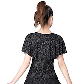 olcso Táncgyakorlás-Latin tánc Társastánc Felső Fodrozott Illesztés Flitter Női Teljesítmény Edzés Rövid ujjú Spandex