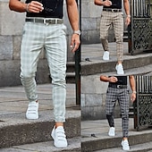 cheap Chinos-Men&#039;s Trousers Chinos Slacks Jogger Pants Plaid Dress Pants Checkered Lattice Soft Full Length Daily Weekend Office / Business Casual / Sporty Light Green Blue Inelastic