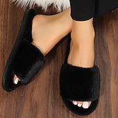 cheap Women's Slippers &amp; Flip-Flops-Women's Plush Fuzzy Open-Toe Slippers – Cozy Indoor Home Shoes with Soft Faux Fur for Winter Comfort