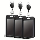 cheap Card Holders &amp; Cases-Sliding Badge Holder Hard Black Vertical Plastic Card Case Protector With Retractable Badge Reel Carabiner For Office School ID Credit Proximity Key Card Drivers License And Pass, Back to School Gift