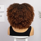 baratos Perucas de festa-perucas afro curtas e cacheadas com franja para mulheres negras perucas afro marrom crespo e cacheado para mulheres negras perucas sintéticas resistentes ao calor perucas marrons fofas perucas de