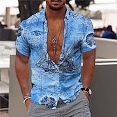 preiswerte Vintage Hemd-Herren Hawaiian Aloha Nautisch Hemd Sommerhemd Hawaiihemd Sommerhemd Kurzarm Modisch Designer Brautkleider schlicht Outdoor Casual Festtage Sommer Frühling Umlegekragen Bedruckt Button-Down Rote Blau