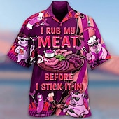 billiga Mat och Dryck-Herr Tecknat Skjorta Kortärmad Mode Designer Ledigt Utomhus Ledigt Dagligen Vår &amp; sommar Nedvikt Mönster Button-Down Gul Rodnande Rosa Rubinrött Blå Purpur