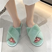 billiga Inneskor och flip-flops till damer-Mysig rosa fuskpäls damtofflor - mjuk och mjuk korsbandsstil, perfekt för avkoppling hemma och vardagskläder inomhus