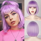 cheap Synthetic Trendy Wigs-Red Wig Bangs Short Red Bob Wig for Women Auburn Wig Bob with Bangs for Daily Party Cosplay