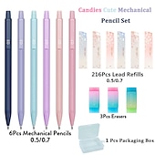 economico Penne e matite-set di matite meccaniche, 6 matite meccaniche pastello da 0,5 mm &amp; 0,7 mm con 216 matite hb e gomme 3 pezzi, matite meccaniche estetiche per la scrittura di ragazze
