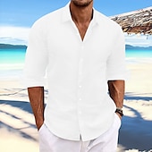 cheap Vacation-Men&#039;s Linen Shirt Summer Shirt Beach Wear Casual Shirt Button Up Shirt Plain Casual Daily Light Yellow White Pink Dark Navy Long Sleeve Spring &amp; Summer Clothing Apparel