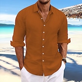 cheap Vacation-Men&#039;s Linen Shirt Summer Shirt Beach Wear Casual Shirt Button Up Shirt Plain Casual Daily Light Yellow White Pink Dark Navy Long Sleeve Spring &amp; Summer Clothing Apparel