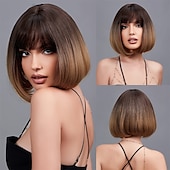 levne Syntetické trendy paruky-blonďatá bobová paruka s ofinou 13 krátkých bobových paruk pro ženy krátká blonďatá paruka s tmavými kořínky tepelně odolná syntetická paruka přírodní hledá pro každodenní párty a cosplay