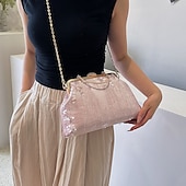 お買い得  クラッチバッグ＆イブニングバッグ-女性用 ハンドバッグ クラッチバッグ ドームバッグ クラッチバッグ 合成 パーティー ブライダルシャワー ウェディングパーティー スパンコール 大容量 折り畳み式 幾何学模様 ブラック ホワイト ピンク