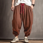 baratos Clássico-Homens Calças de linho Calças Calça verão Calçolas Com Cordão Cintura elástica Virilha Abaixada Tecido Conforto Respirável Ao ar livre Diário Para Noite Moda Casual Verde Tropa Azul Marinha