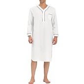 abordables Batas-Hombre Pijamas Ropa de salón Bata de noche Pijama 1 pc Color puro Moda Confort Suave Hogar Cama Poliéster Transpirable Escote en V Manga Larga Básico Primavera Otoño Negro Blanco