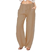 economico Pantaloni-Per donna Normale Culotte Gamba Larga Gamba larga Pantaloni in cotone e lino Moda Lunghezza intera Misura del girovita medio Semplice Tasche Laterali Gamba larga Baggy Comodità Inelastico Casuale