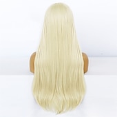 economico Parrucche da festa-parrucca bionda lunga con frangia parrucca lunga e liscia per donna ragazza cosplay parrucca sostitutiva dei capelli resistente al calore parrucche sintetiche per uso quotidiano festa di carnevale