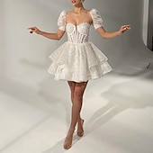 economico Abiti per le feste a casa-Abiti da cocktail a linea A abiti corsetti invitata a matrimoni compleanni maniche corte/midi scollo quadrato in sequins con perle