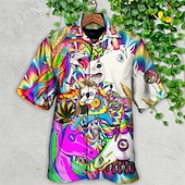 ieftine Păsări și animale-Bărbați Inorog Rechin Tropical Cămașă Cămașă hawaiană Cămașă Aloha Manșon scurt Cămașă Guler cubanez Sport Modă Șic Stradă În aer liber Casual Concediu Alb Mov S M L
