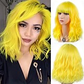 baratos Perucas de Carnaval-Perucas Laranja Vermelha para Mulheres Curta Ondulada Bob com Franja Peruca Cacheada Ruiva Comprimento até o Ombro Cabelo Vermelho Cobre 14 Polegadas Peruca Sintética Colorida para Cosplay Uso Diário