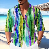 abordables Diseño Geométrico-Hombre Bloque de color Degradado Diseño Geométrico Camisa Abotonar la camisa Manga Larga Moda Ropa de calle Design Exterior Casual Diario Otoño Invierno Cuello Vuelto Estampado Morado Verde Trébol