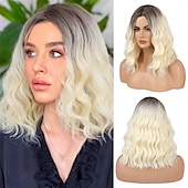 voordelige Feestpruiken-Pastel Golvende Perkament Met Luchtponny Vrouwen Korte Bob Paarse Roze Krullende Schouderlengte Bob Synthetische Dagelijkse Gebruik Kleurrijke Cosplay Perkament voor Meisjes Halloween Perkamenten