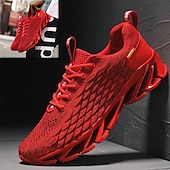 billiga Herrsneakers-röda ventilerande löparsneakers för män med bladsula - lätta och bekväma för sport och fitness