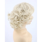 economico Parrucche storiche-Parrucche da donna biondo platino corto riccio parrucca costume di Carnevale cosplay Parrucche di Halloween