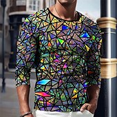 billige 3D T-skjorter-Herre Grafisk Geometrisk T skjorte Langermet T skjorte 3D-utskrift Crew-hals Skjorte Årgang Mote Designer utendørs Daglig Sport Kongeblå Blå Grønn Vår &amp; Vinter Klær S M L XL 2XL 3XL