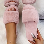cheap Women's Slippers &amp; Flip-Flops-Women's Plush Fuzzy Open-Toe Slippers – Cozy Indoor Home Shoes with Soft Faux Fur for Winter Comfort