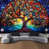 cheap Tree of Life Tapestry-L.T.HOME Tree of Life Hanging Tapestry Stained Glass Colorful Wall Art Large Tapestry Mural Decor Photograph Backdrop Blanket Curtain Home Bedroom Living Room Decoration