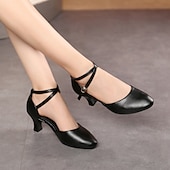 preiswerte Schuhe für Standardtanz und Modern Dance-Damen Schuhe für modern Dance Leistung Partyabend Square Dance Absätze Kubanischer Absatz Schnalle Erwachsene Schwarz Silber Dunkelrot