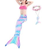voordelige Zeemeermin badpak-Kinderen Voor meisjes Vijf stuk Zeemeermin zwemkleding Badmode Bikini Strand Zwemmen Regenboog Tie Dye leuke Style Badpakken 3-10 jaar Zomer Licht Blauw Kleurrijk