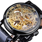 cheap Mechanical Watches-Winner Transparent Fashion Case Luxury Casual Design Leather Strap Mens Watches Top Brand Luxury Mechanical Skeleton Watch