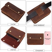 cheap Universal Phone Bags-Men&#039;s Fanny Waist Bag Crazy Horse Genuine Leather Waist Packs Belt Loop Hip Hook Bum Bag Handmade Travel Small Phone Waist Pouch