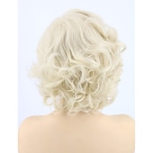 economico Parrucche storiche-Parrucche da donna biondo platino corto riccio parrucca costume di Carnevale cosplay Parrucche di Halloween