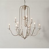 economico Lampadari-lampadario per sala da pranzo stile candela 6/9/12 teste moderna illuminazione a sospensione in fattoria, lampada a sospensione a soffitto a candela spazzolata a 9 luci per soggiorno camera da letto