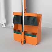 abordables Les fournitures de nettoyage-1 ensemble/2 pièces ensemble balai et pelle à poussière pour la maison, ensemble combiné pelle à poussière et balai droit, balayage des poils d&#039;animaux de sol en bois de cuisine de bureau, fournitures