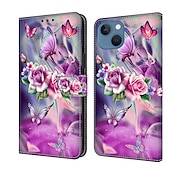 お買い得  iPhone用ケース-電話 ケース 用途 iPhone 16 iPhone15 iPhone 14 13 12 11 Pro Max Plus Mini ウォレットカードケース フリップカバー スタンド付き 磁石バックル カード挿入口 バタフライ フラワー 花 TPU PUレザー