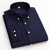 cheap Men&#039;s Oxford Shirts-Men&#039;s Dress Shirt Striped Shirt Button Down Shirt Non Iron Shirt Oxford Shirt Plaid / Striped / Chevron / Round Wedding Office &amp; Career Light Blue White Dark Navy Navy Blue Long Sleeve Shirt Collar