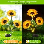 abordables Éclairage au sol-3-en-1 tournesol lumières solaire extérieur led cour parc décoration tournesol sol insertion atmosphère lumière pelouse imitation lampadaire pelouse lampe