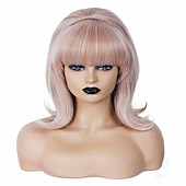economico Parrucche storiche-Parrucca Corto Marrone Misto con Frangia Retro Bouffant Parrucche a Nido d&#039;Api adatta per Costume Anni &#039;80 o Festa di Carnevale Parrucche di Halloween