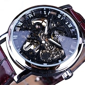 cheap Mechanical Watches-Winner Transparent Fashion Case Luxury Casual Design Leather Strap Mens Watches Top Brand Luxury Mechanical Skeleton Watch