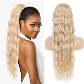 cheap Ponytails-Long Auburn Red Drawstring Ponytail Extension for Women 24 Inch Synthetic Long Curly Wavy Clip in Ponytail Hair Extensions for Daily Party Use
