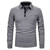 preiswerte Sport-Herren Polos mit Knöpfen Poloshirt Casual Festtage Kargen Langarm Modisch Basic Glatt Klassisch Sommer Regular Fit Traube Dunkelmarine Grau Polos mit Knöpfen