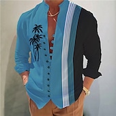 cheap Tropical Plants-Men&#039;s Coconut Tree Striped Tropical Plants Shirt Summer Hawaiian Shirt Aloha Shirt Long Sleeve Shirt Stand Collar Fashion Streetwear Designer Outdoor Street Casual Light Green Light Brown Blue S M L