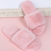 cheap Women's Slippers &amp; Flip-Flops-Women's Plush Fuzzy Open-Toe Slippers – Cozy Indoor Home Shoes with Soft Faux Fur for Winter Comfort