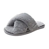 billiga Inneskor och flip-flops till damer-Mysig rosa fuskpäls damtofflor - mjuk och mjuk korsbandsstil, perfekt för avkoppling hemma och vardagskläder inomhus